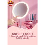 Kapris Işıklı Dokunmatik Makyaj Aynası Pembe & Beyaz 3 Kademeli Işık Ayarı 360° 10669