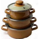 Kapris Lüks Emaye 6 Parça Mini Tencere Seti 12/14/16 Cm Kahverengi 4645-C