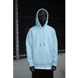 Kapşonlu 3 İplik Kalın İçi Polarlı Oversize Kangru Cepli Erkek Sweatshirt BUZ MAVİSİ XXL