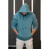 Kapşonlu 3 İplik Kalın İçi Polarlı Oversize Kangru Cepli Erkek Sweatshirt petrol mavisi S