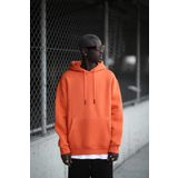 Kapşonlu 3 İplik Kalın İçi Polarlı Oversize Kangru Cepli Erkek Sweatshirt TURUNCU XXL