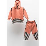 Kapşonlu Hırka, Badi ve Pantalon Mevsimlik 2iplik Çocuk Eşofman MNK51063 - Kiremit - 7 Yaş