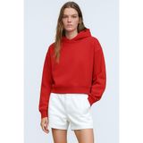 Kapşonlu Kadın Sweatshirt 3 İplik Şardonsuz%100 Pamuklu Kumaş Kadın Crop Sweatshirt Özgün Tasarım, Turuncu, L