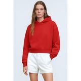 Kapşonlu Kadın Sweatshirt 3 İplik Şardonsuz%100 Pamuklu Kumaş Kadın Crop Sweatshirt Özgün Tasarım, Turuncu, XL