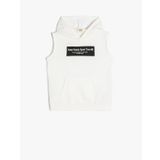 Kapşonlu Sweatshirt Kolsuz Slogan Baskılı Kanguru Cepli
