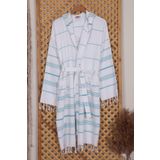 Kapsonlu Unisex Beyaz Cizgili Banyo Deniz Plaj Pestemal Bornozu %100 Pamuklu