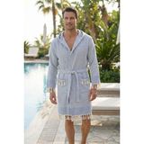 Kapşonlu Unisex Peştemal Plaj Bornozu %100 Pamuklu Seaside Stripe - 2XL - Mavi