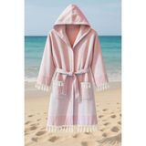 Kapşonlu Unisex Peştemal Plaj Bornozu %100 Pamuklu Seaside Stripe - Bordo