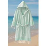 Kapşonlu Unisex Peştemal Plaj Bornozu %100 Pamuklu Seaside Stripe