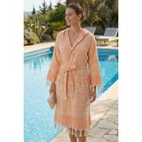 Kapşonlu Unisex Peştemal Plaj Bornozu%100 Pamuklu Seaside Stripe XL Turuncu
