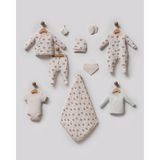 Kapsül Bebek 10’lu Organik Pamuk Panda Desenli Unisex Bebek Hastane Çıkışı Seti – Yenidoğan Doğum Seti - 001-Krem