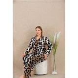 Kapsulavm Büyük Beden Siyah Benekli Düğmeli Uzun Kol Viskon Pijama Takımı