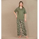 kapsulavm Şık Tasarım Çiçek Desenli Yeşil Kısa Kol Viskon Pijama Takımı