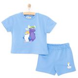Kaptan Pengu Erkek Bebek Lisans Tişört-Şort Bisiklet Yaka Short Sleeve Reçme - Mavi