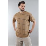 Kapuçino Bisiklet Yaka Basic Çizgili Erkek T-shirt E7102
