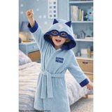 Kapüşonlu Çocuk Bornoz Pamuklu Erkek Bebek Çocuk Bornozu Süperkahraman Hero Mavi - Koyu Mavi - 9 - 10 Yaş