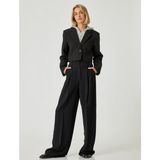 Kapüşonlu Crop Blazer Ceket Kruvaze Düğmeli - Siyah - 36