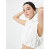 Kapüşonlu Crop Sweatshirt Beli Lastikli Kolsuz