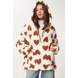 Kapüşonlu Kalpli Peluş Mont LRI0005 BİSKÜVİ EKRU - 36