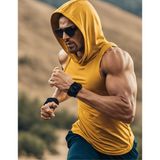 Kapüşonlu Kolsuz Sporcu T-Shirt Fitness Atleti Unisex %100 Pamuk - Koyu Sarı