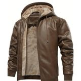 Kapüşonlu Koyun Derisi Mont, İç Kısmı Tüylü, Koyu Kahverengi,Siyah ve Açık Kahverengi Renk (Açık Kahverengi Mont, 2XL)