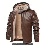 Kapüşonlu Koyun Derisi Mont, İç Kısmı Tüylü, Koyu Kahverengi,Siyah ve Açık Kahverengi Renk (Koyu Kahverengi Mont, 6XL)