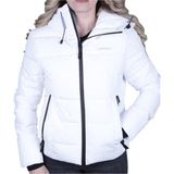 Kapüşonlu Lumberjack Kadın Kısa Mont Beyaz Düz Desenli Uzun Kol Modeli - XS