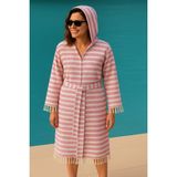 Kapüşonlu Pamuk Dokuma Unisex Bornoz Peştemal - 2XL - Koyu Pembe