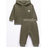 Kapüşonlu Şardonlu Unisex Bebek 2’li Eşofman Takımı - 9 - 12 Ay - Haki