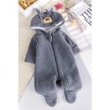Kapüşonlu Welsoft Peluş Kışlık Kız/erkek Bebek Tulum - Gri - 0 - 3 Ay