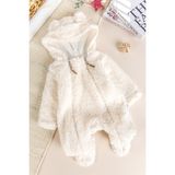 Kapüşonlu Welsoft Peluş Kışlık Kız/erkek Bebek Tulum - Krem - 6 - 9 Ay