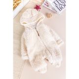 Kapüşonlu Welsoft Peluş Kışlık Kız/erkek Bebek Tulum - Krem - 9 - 12 Ay