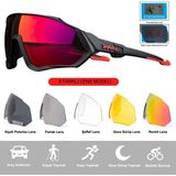 Kapvoe Değişebilir 5 Lens Mtb Polarize Bisiklet Spor Dağ Kayak Gözlüğü - Siyah - Standart