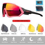 Kapvoe Değişebilir 5 Lens Mtb Polarize Bisiklet Spor Dağ Kayak Gözlüğü - Standart - Açık Pembe