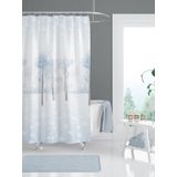 Kar Desenli Beyaz Ağaç Desen Banyo Duş Perdesi-Polyester Kumaş Tek Kanat Banyo Perdesi 180x200 Cm