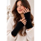 KAR-KIŞ ACCESSORIES 🖤 Peluş Tüylü Parmaksız Siyah Kadın Eldiven – Yumuşak & Şık Tasarım