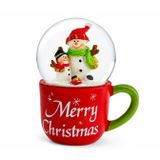 Kar Küresi, Kardan Adam Figürlü, Merry Christmas Yazılı Kırmızı Fincan Tasarımlı, Akrilik, 65 mm, Noel Temalı