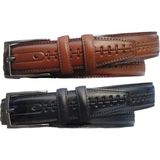 Kar-Pa %100 Deri 2'li Set Desenli Klasik Kumaş Pantolon Kemeri 3.5cm : Siyah - Fındık - 115 cm - Siyah - Açık Kahverengi