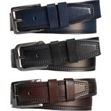 Kar-Pa %100 Deri 3'lü Set Dikiş Desenli Kanvas Pantolon Kemeri 4cm: Siyah-Kahverengi-Lacivert - 115 cm - Siyah - Kahverengi - Lacivert