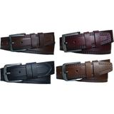 Kar-Pa %100 Deri 4'lü Set Dikiş Desenli Kot Pantolon Kemeri 4.5cm: Siyah-Bordo-Kahverengi-Taba - 125 cm - Çok Renkli