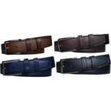 Kar-Pa %100 Deri 4'lü Set Dikiş Desenli Kumaş Pantolon Kemeri 3.5cm: Siyah-Taba-Lacivert-Kahverengi - 125 cm - Siyah - Lacivert - Kahverengi