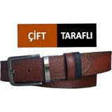 Kar-Pa %100 Deri Çift Taraflı Kanvas Pantolon Kemeri 4cm; Taba - Siyah - 115 cm - Siyah - Taba