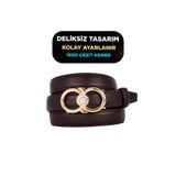 Kar-Pa Otomatik Tokalı, Deliksiz Koyu Kahverengi Kadın Kemeri, Pantolon Kemeri, Elbise Kemeri, 2.5 cm_auto