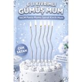KAR TANESİ 6’lı Gümüş Kıvrımlı Pasta Mumu 16 cm Doğum Günü Mum Seti