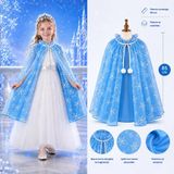 Kar Tanesi Desenli Mavi Elsa Pelerini - Astarlı Frozen Pelerini 85 Cm (5224)