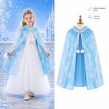 Kar Tanesi Desenli Mi Elsa Pelerini - Astarlı Frozen Pelerini 85 Cm