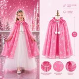 Kar Tanesi Desenli Pembe Elsa Pelerini - Astarlı Frozen Pelerini 85 Cm (5047)