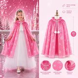Kar Tanesi Desenli Pembe Elsa Pelerini - Astarlı Frozen Pelerini 85 Cm (5067)