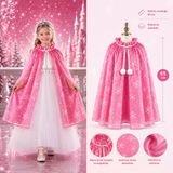 Kar Tanesi Desenli Pembe Elsa Pelerini - Astarlı Frozen Pelerini 85 Cm (5224)