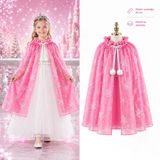 Kar Tanesi Desenli Pembe Elsa Pelerini - Astarlı Frozen Pelerini 85 Cm